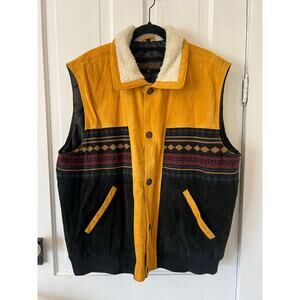 Guide Gear mens 2XL vintage 80s 90s suede aztec sherpa collared vest western